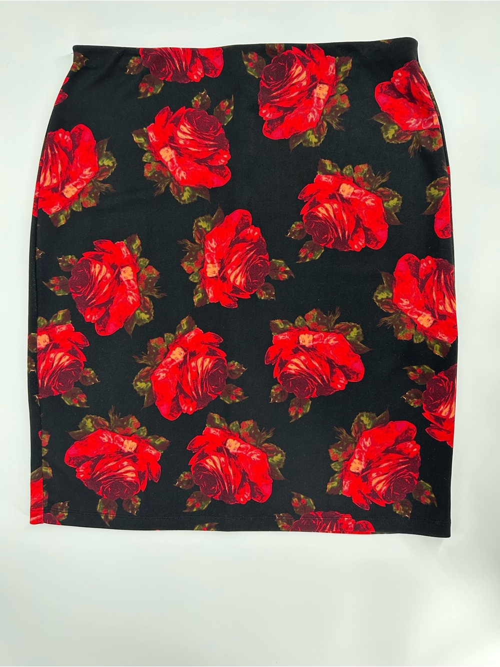 VTG Betsey Johnson Pink Tag Bold Rose Print Pencil Skirt - Size Large
